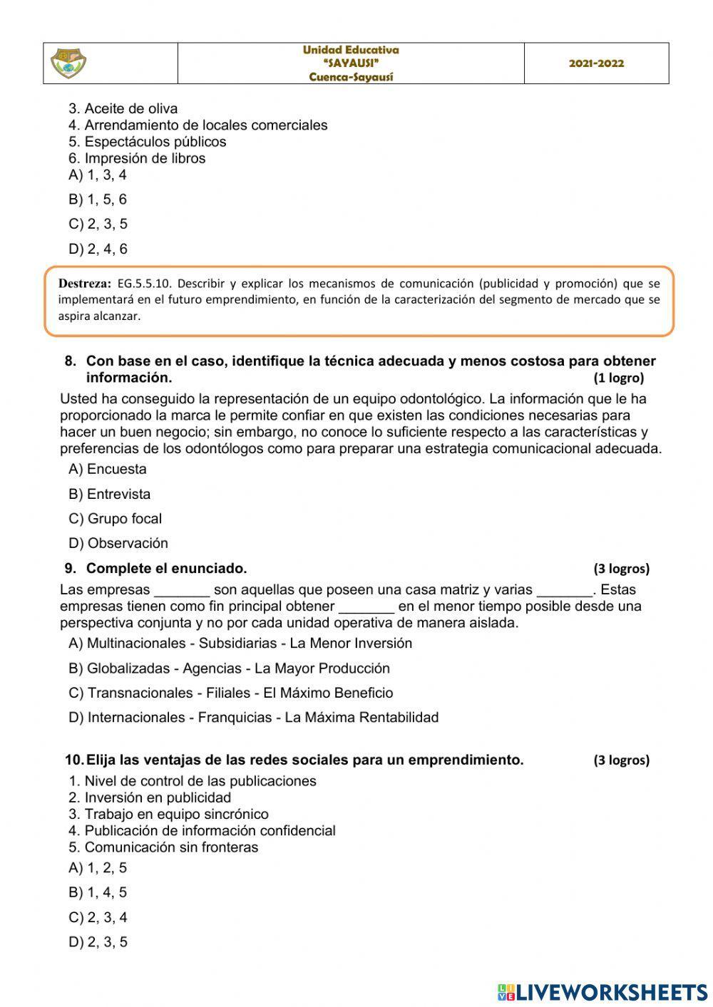 Prueba de Diagnóstico de Emprendimiento 3