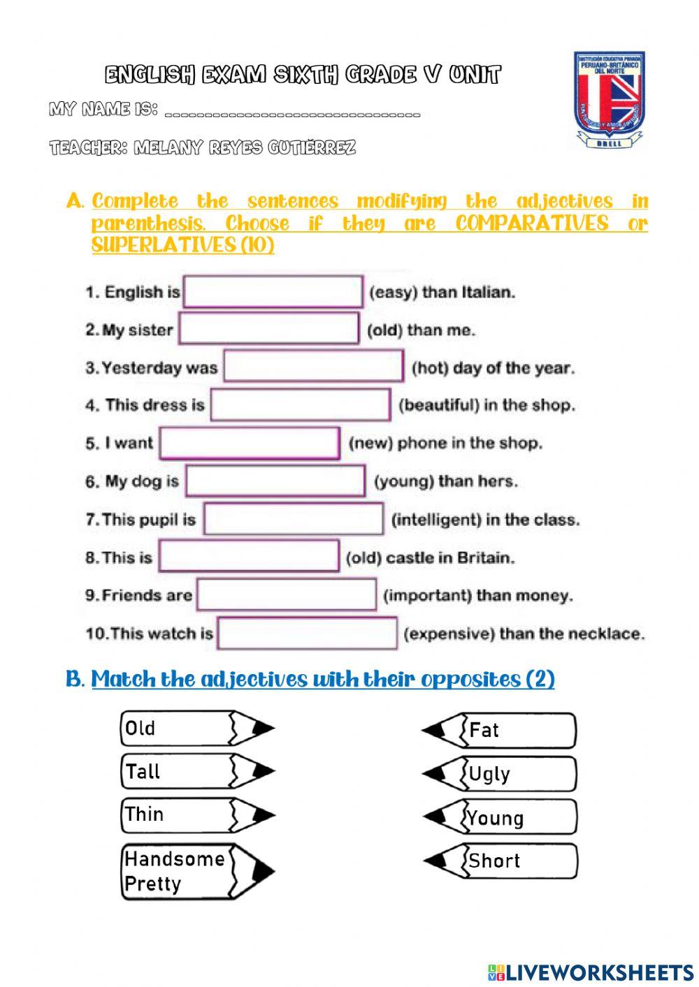 Sixth Grade Exam V Unit