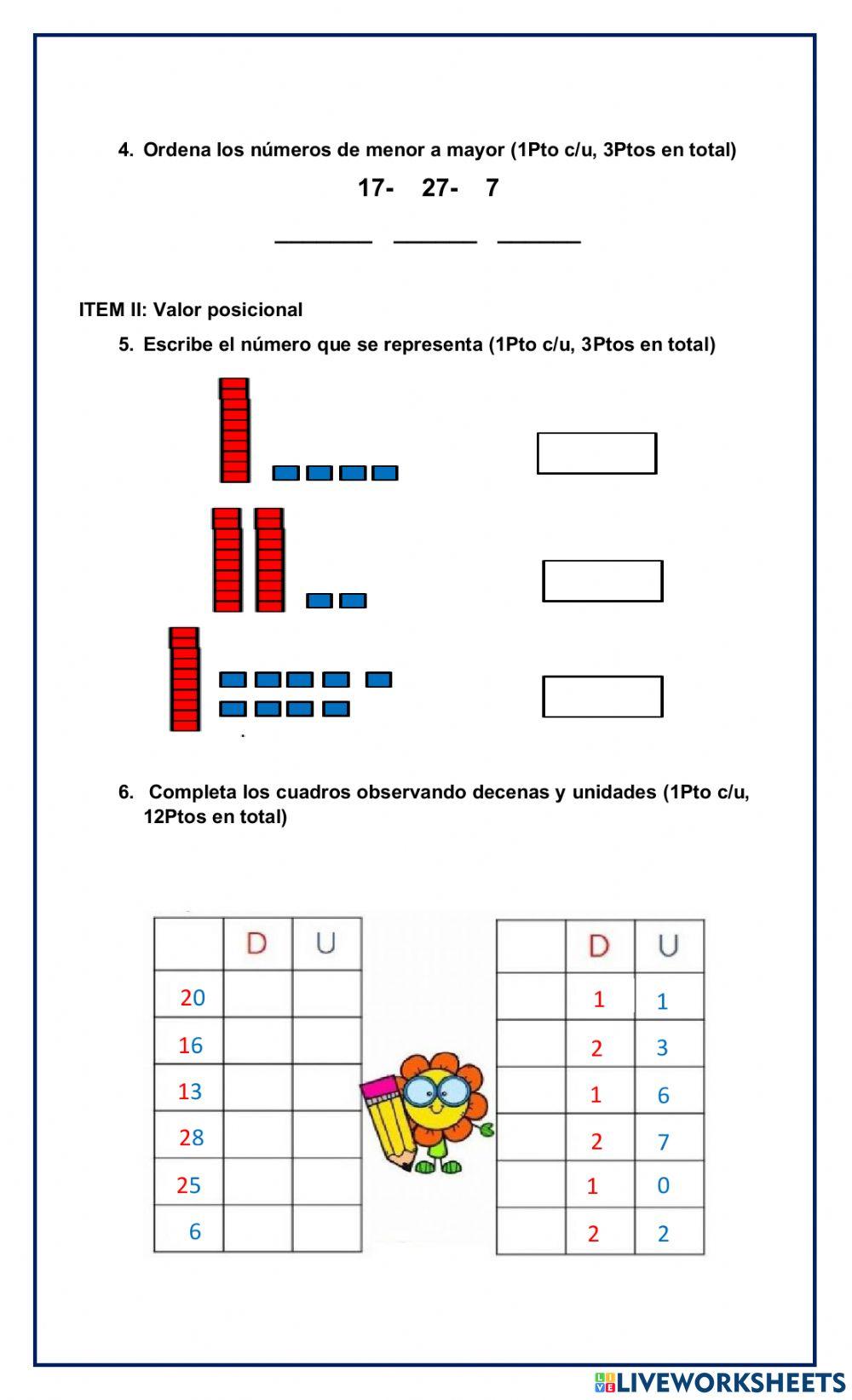 Prueba de números hasta el 20