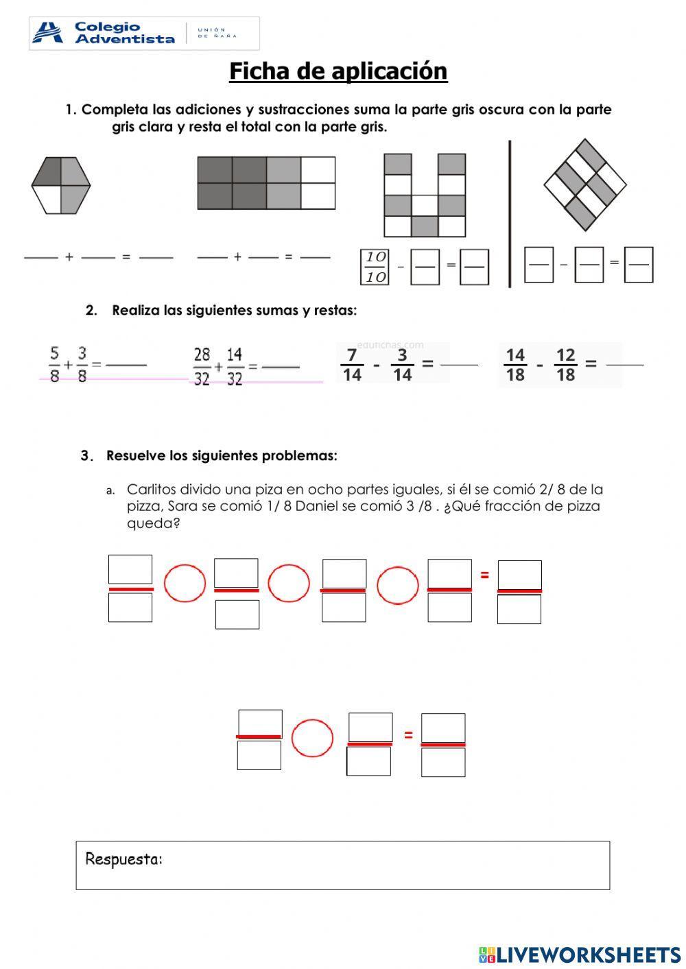 Suma y resta de fracciones homogéneas