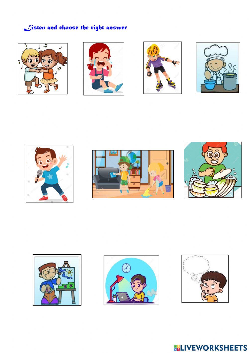 Action Verbs Listening Worksheets