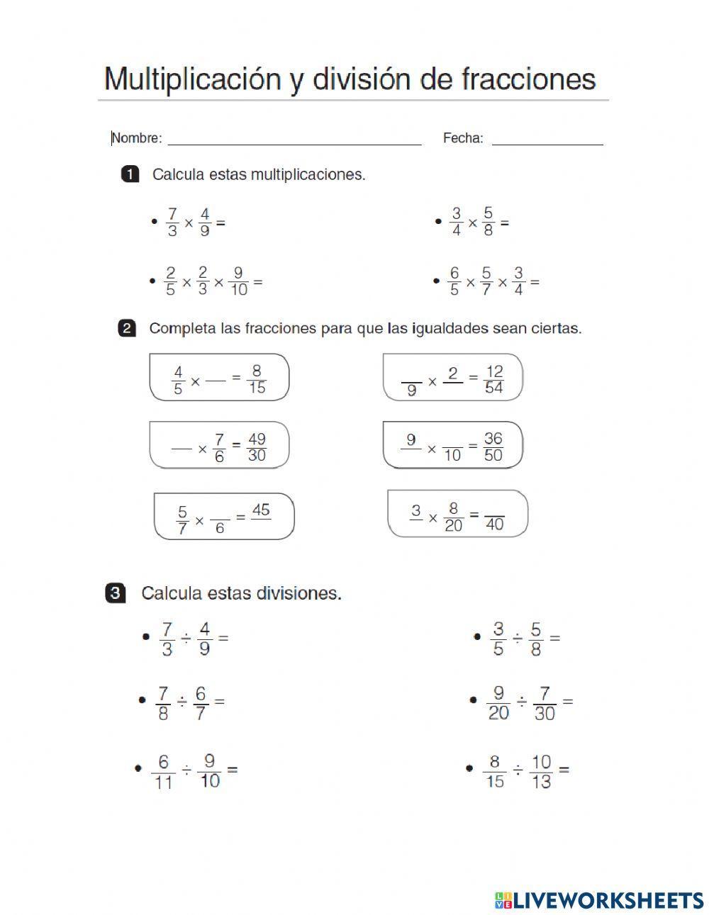 Multiplicación y división de fracciones