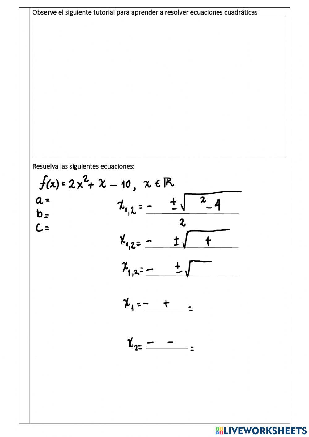 Ecuaciones Cuadrática por Fórmula General 2