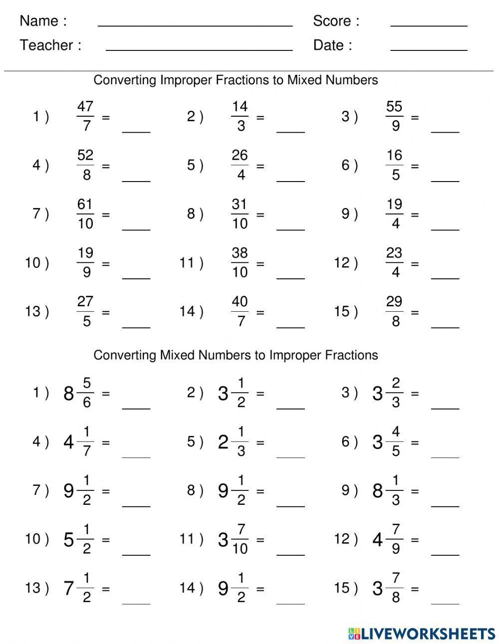 Converting Improper and Mixed Fractions