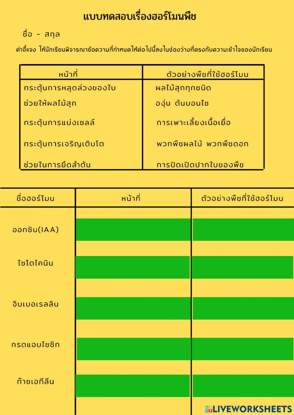 แบบฝึกกิจกรรมเรื่องฮอร์โมนพืช