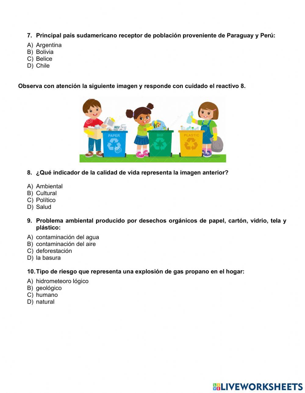 Examen Diagnóstico de Geografía 6º