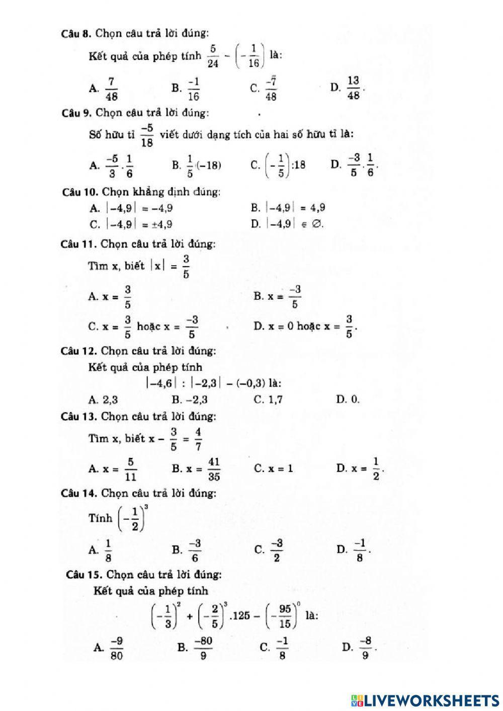 Đề 1 - chủ đề: Số hữu tỉ - số thực