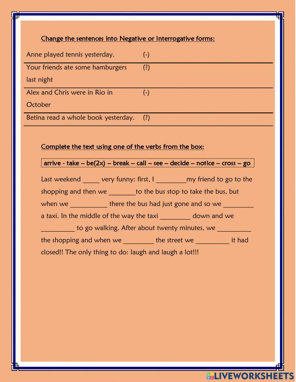 Past simple worksheet