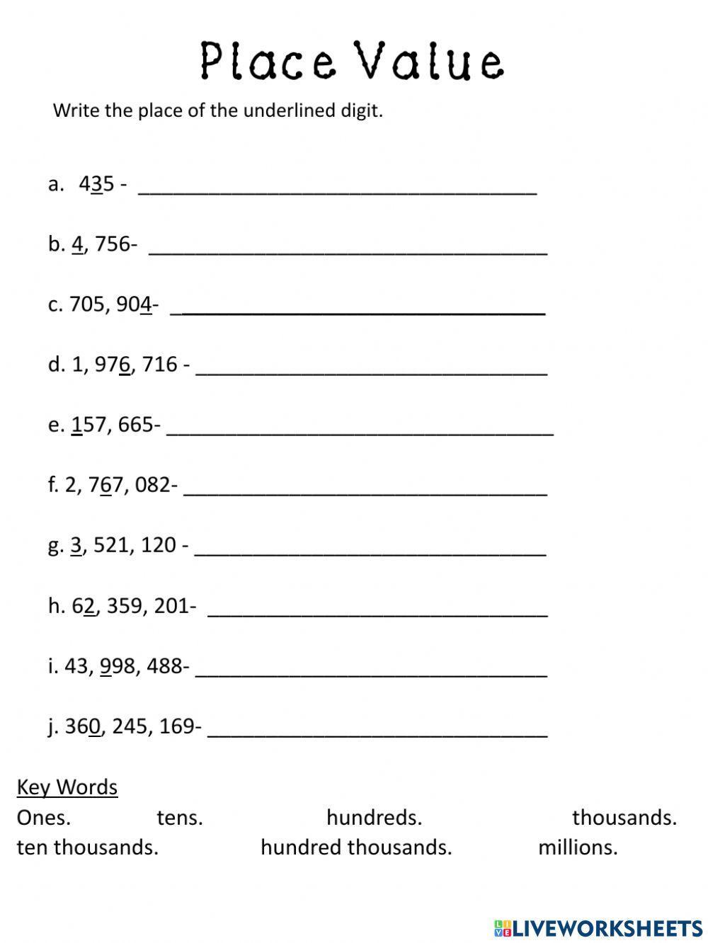 Place Value to Millions online worksheet | Live Worksheets place-value-to-millions-online-worksheet-live-worksheets