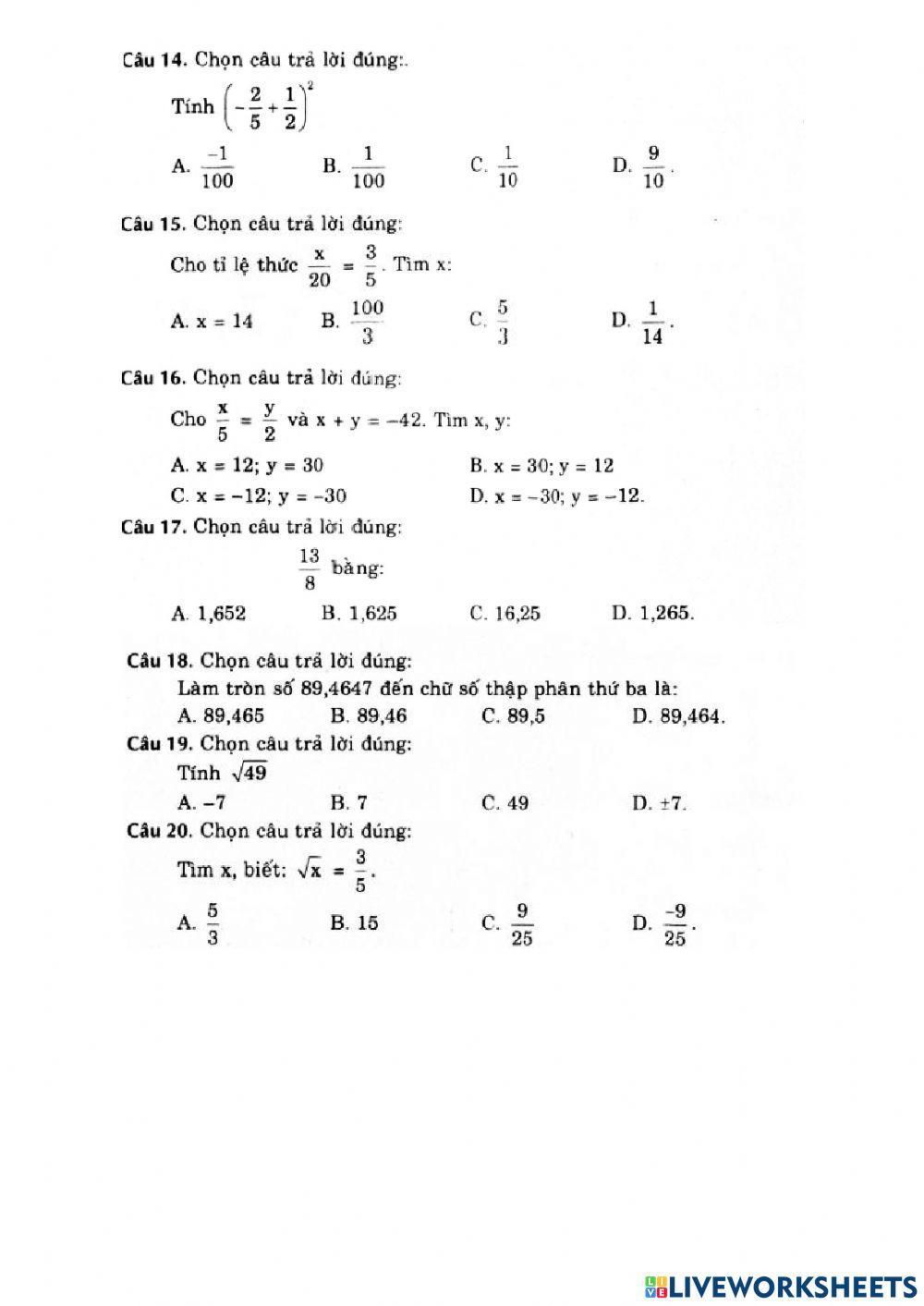 Đề 2 - chủ đề: Số hữu tỉ - số thực