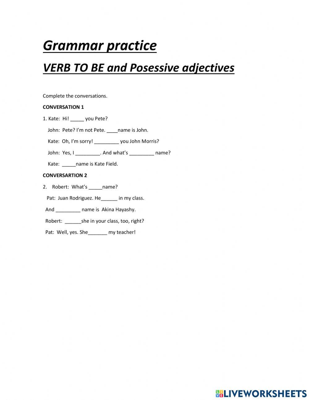 Verb to be and possessive adjective