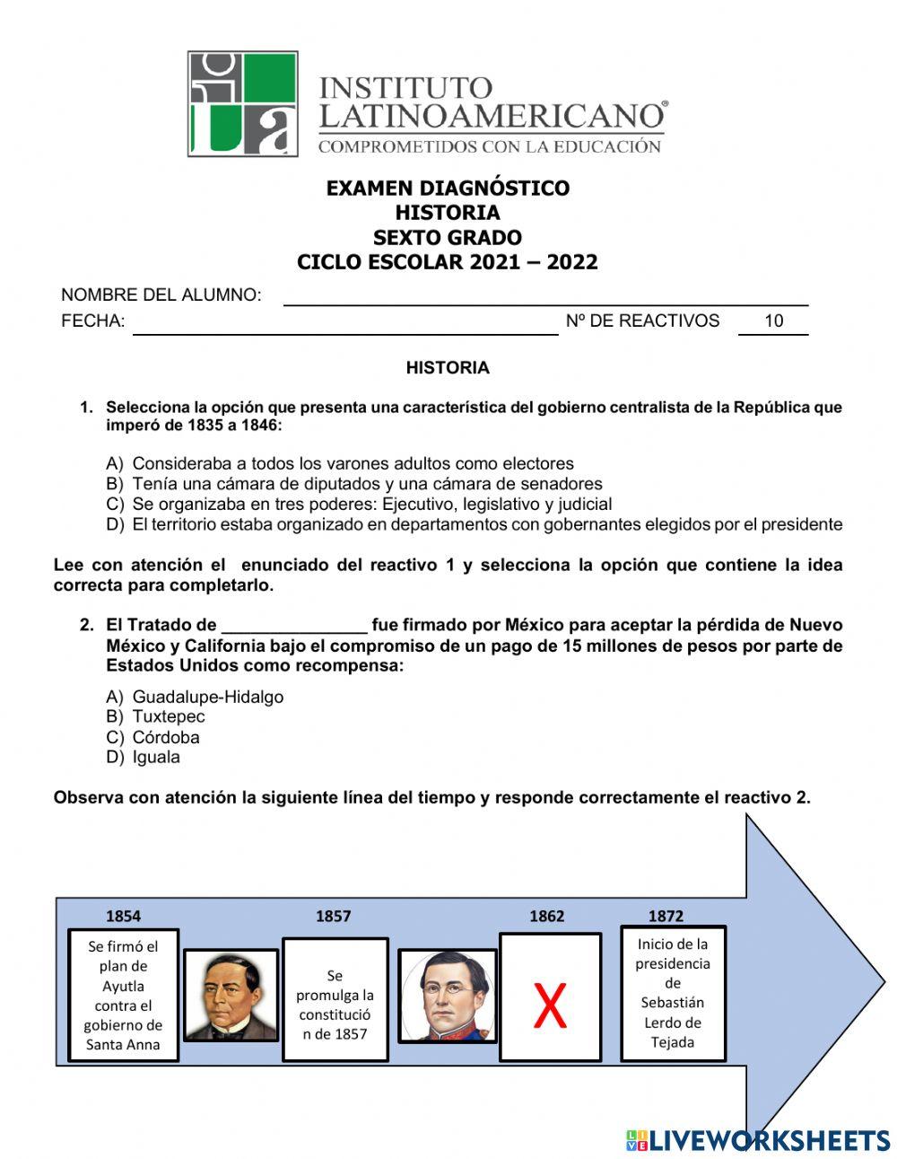 Examen Diagnóstico de Historia