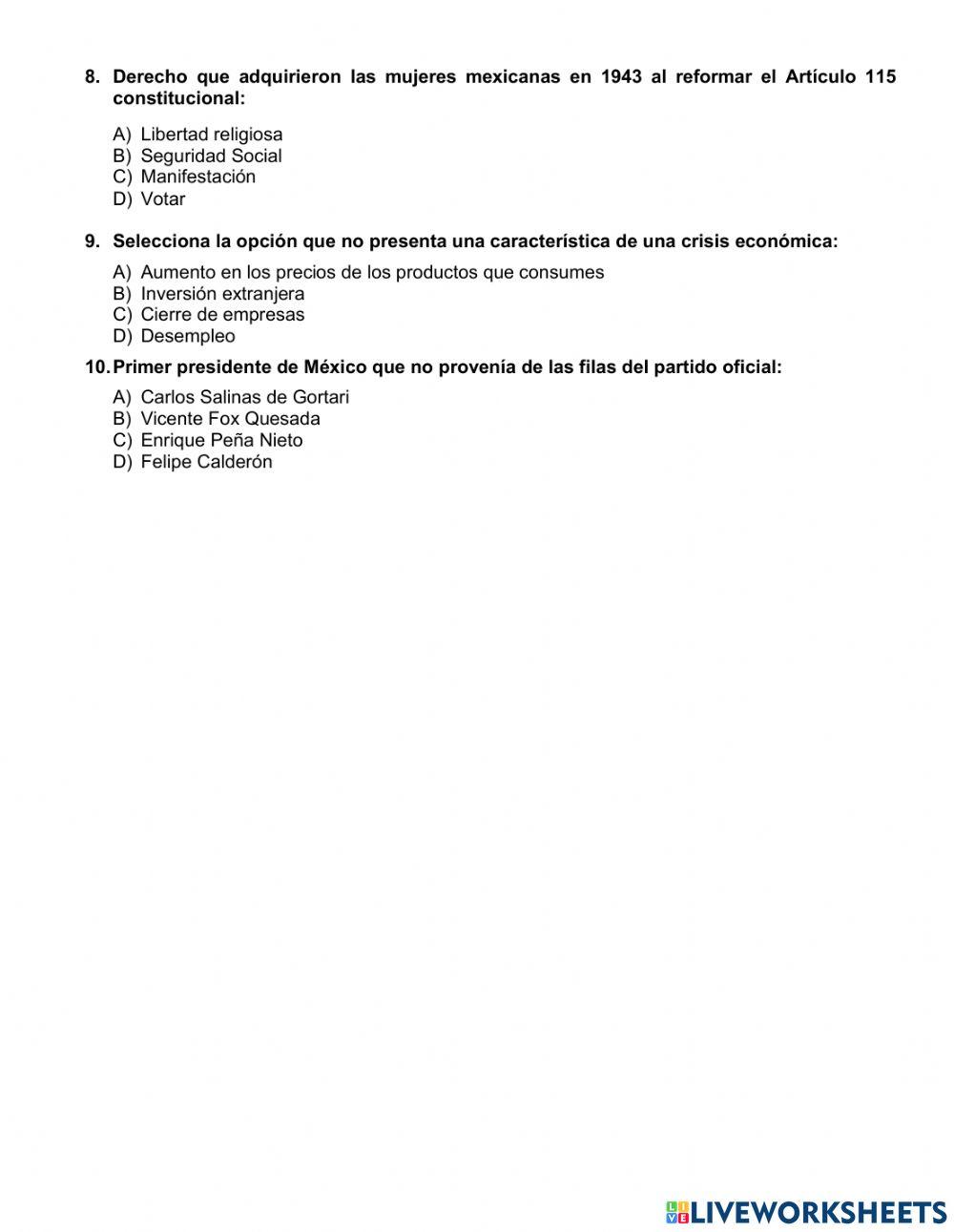 Examen Diagnóstico de Historia Examen Diagnóstico de Historia