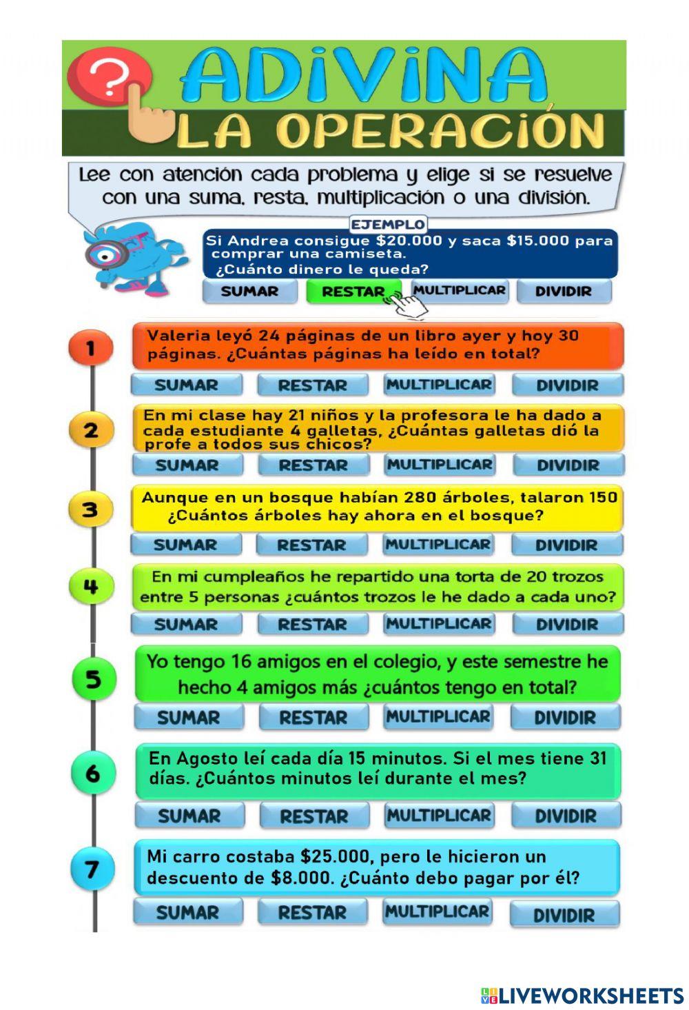 Elige la operación matemática