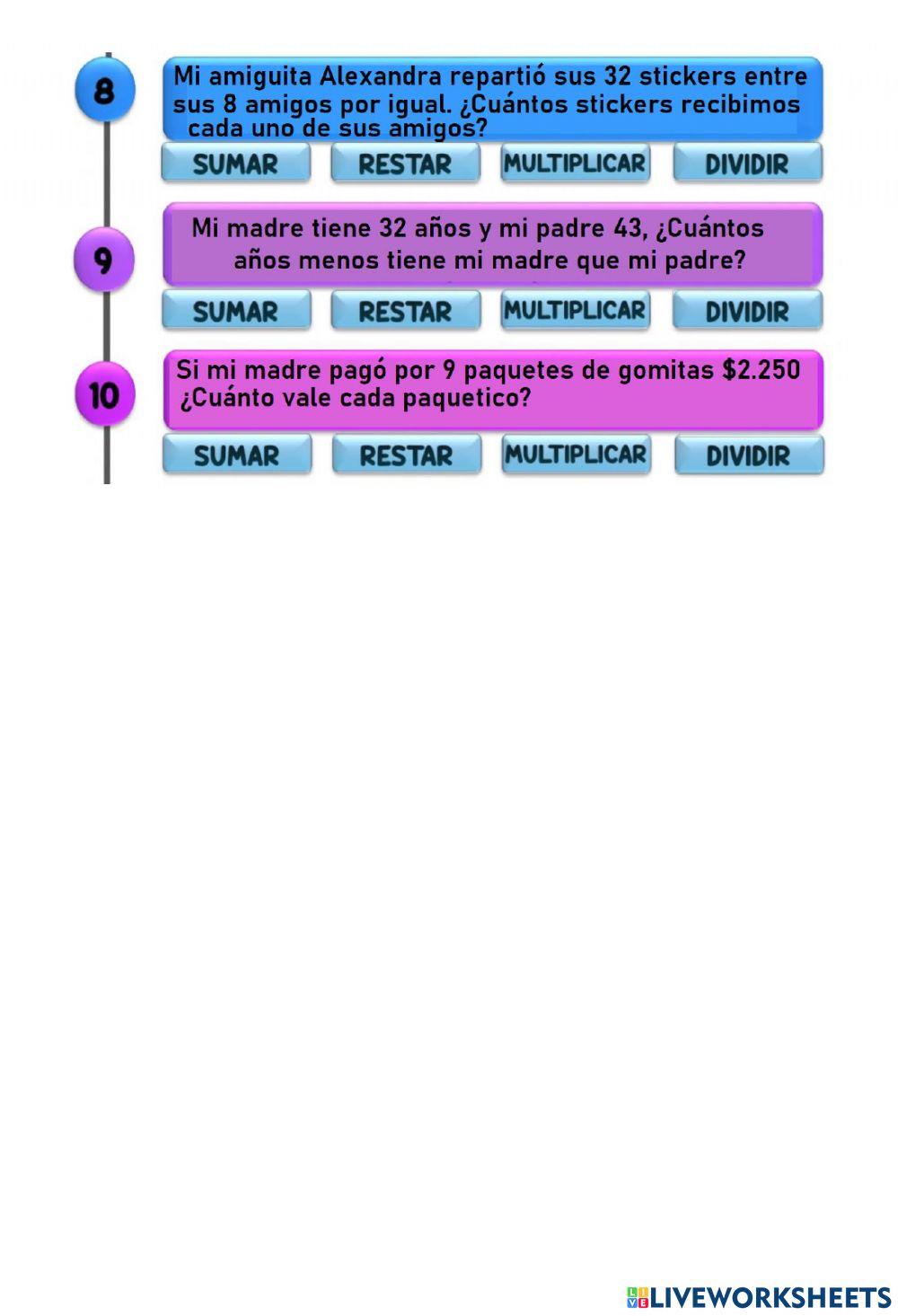 Elige la operación matemática