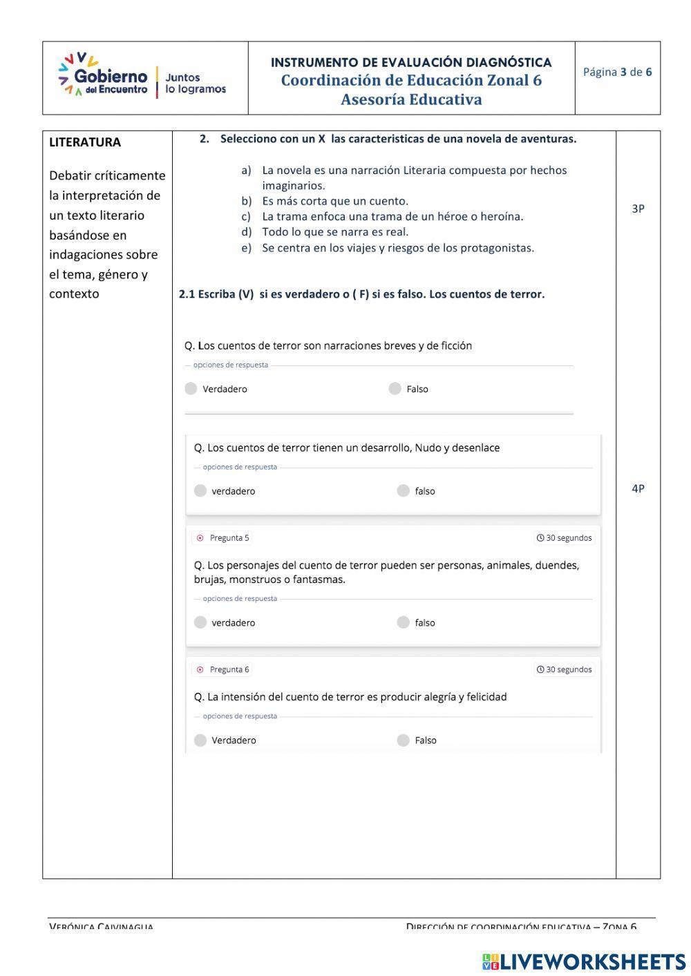 Lengua y literatura diagnóstico noveno
