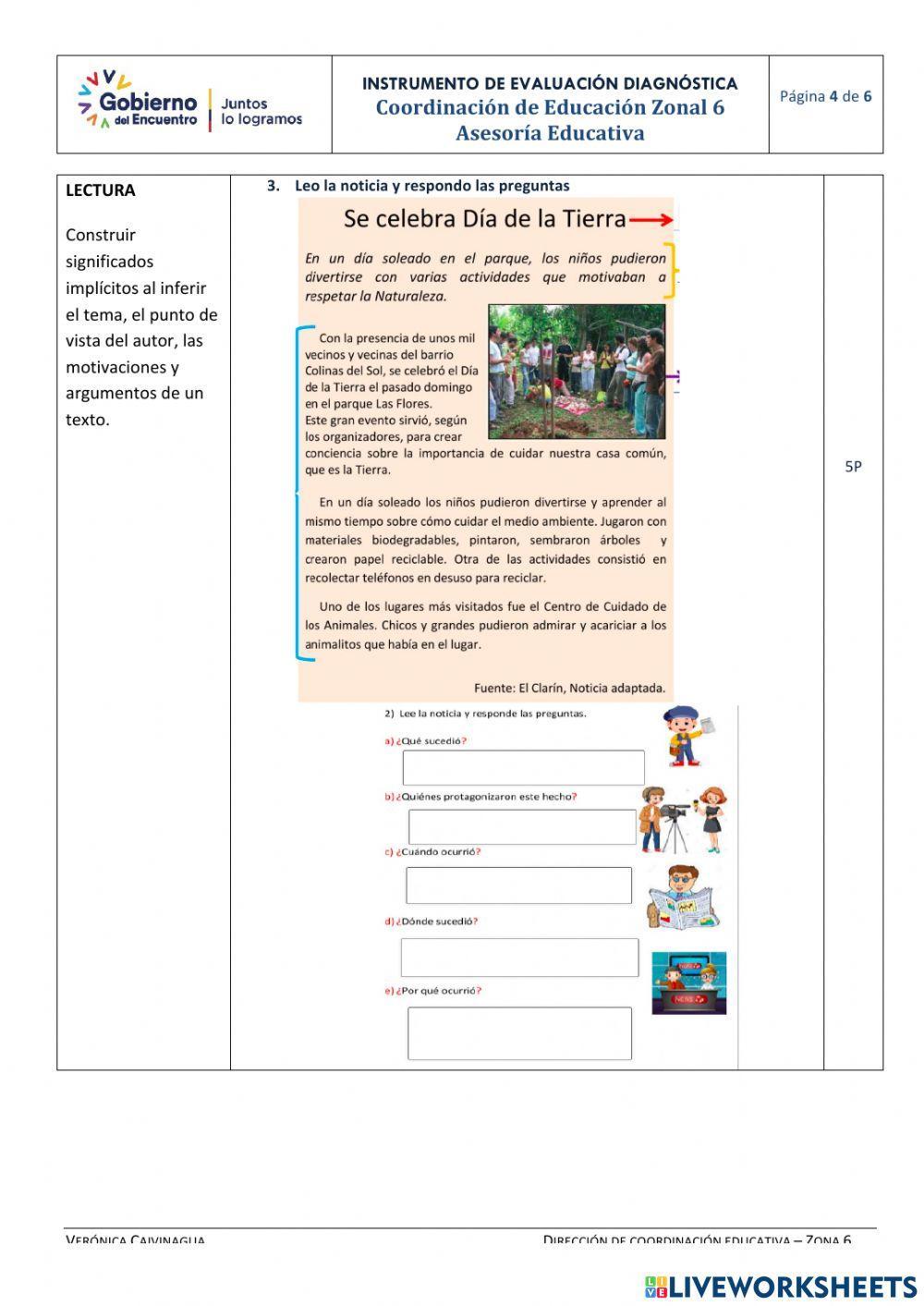 Lengua y literatura diagnóstico noveno