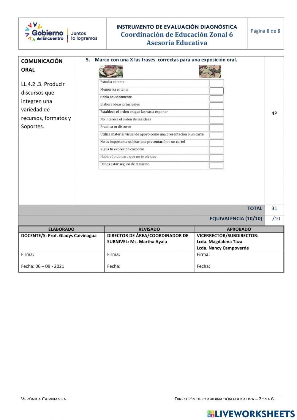 Lengua y literatura diagnóstico noveno