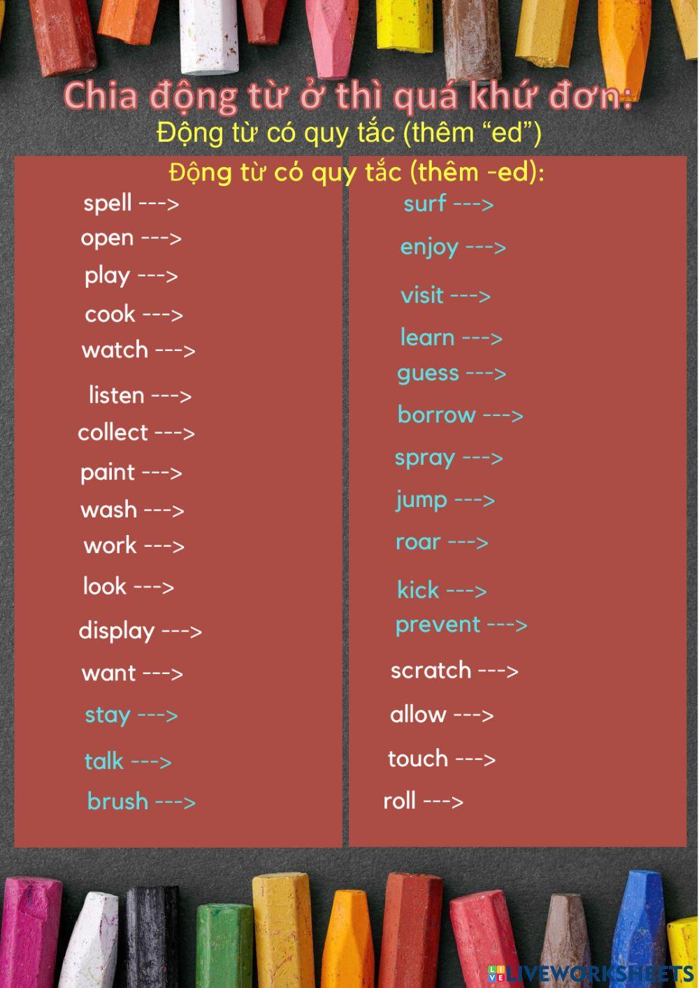 Total verbs for primary school- Simple past tense Total verbs for primary school- Simple past tense