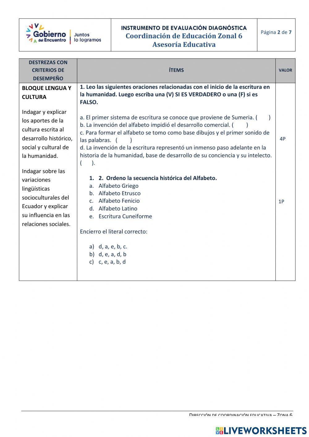 Lengua y literatura diagnóstico décimo