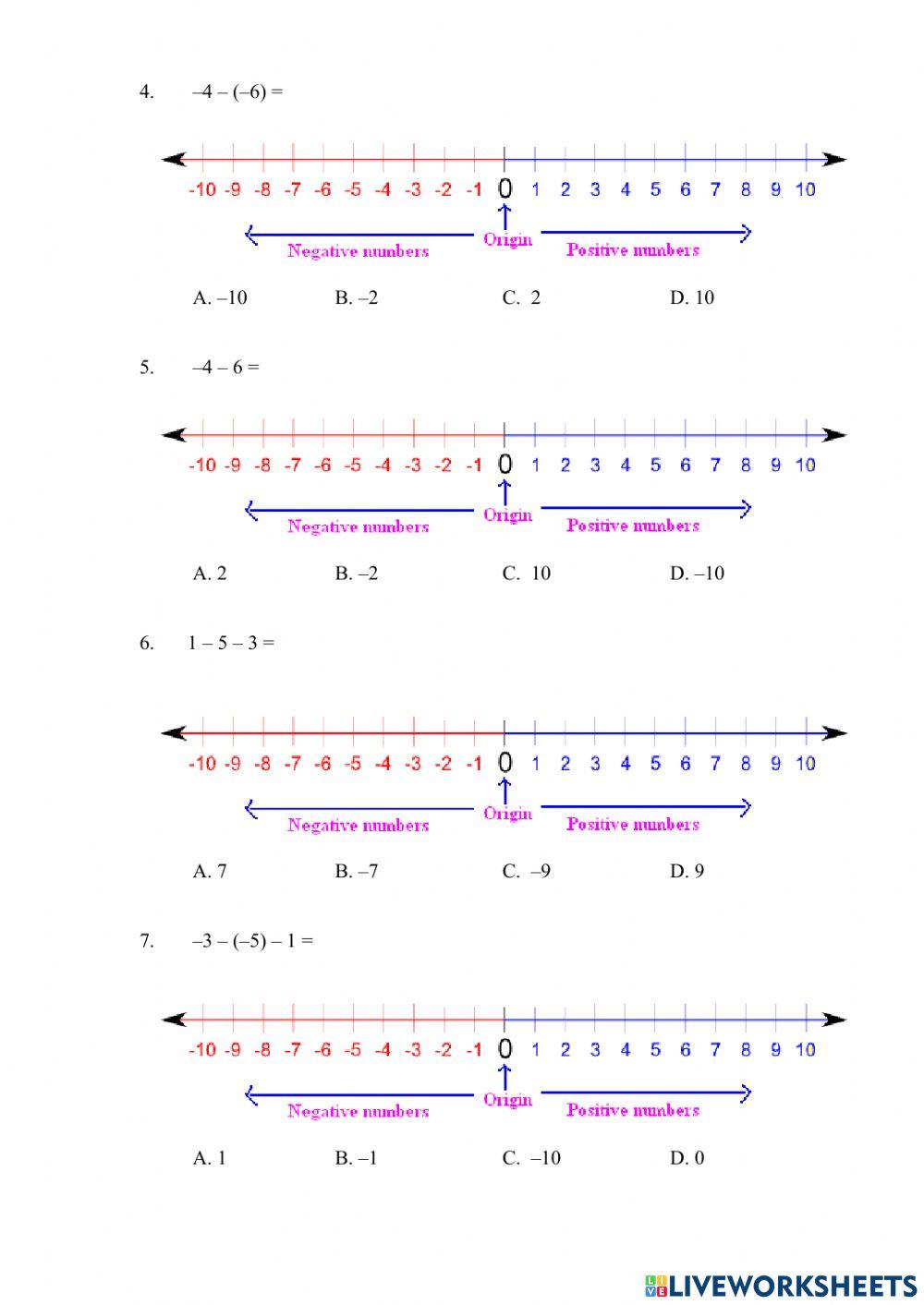 Subtraction of Integers using Number Line