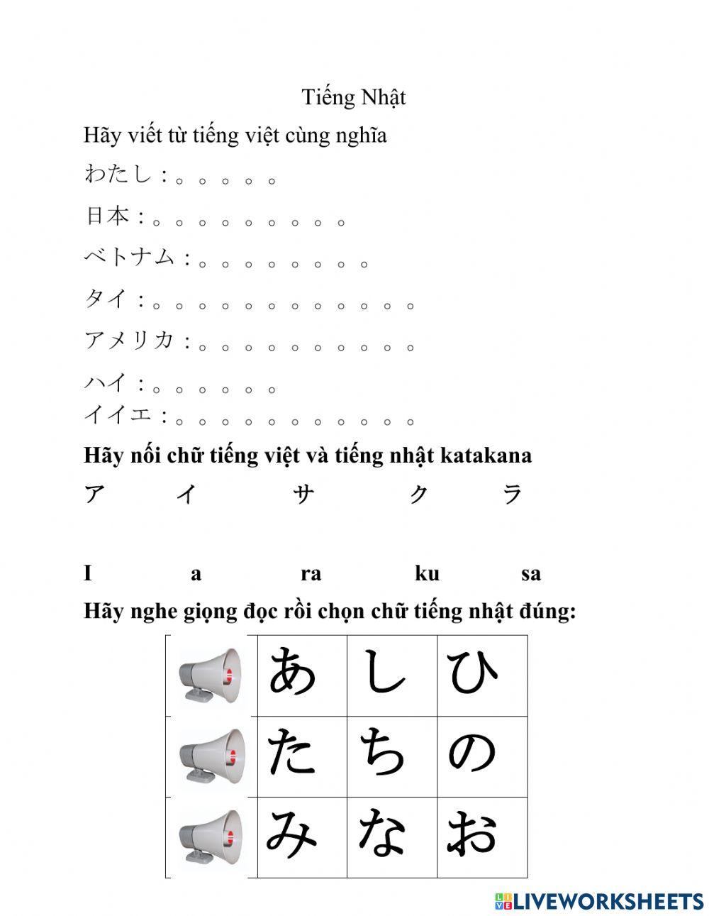 Bài tập môn tiếng nhật: ôn tập katakana