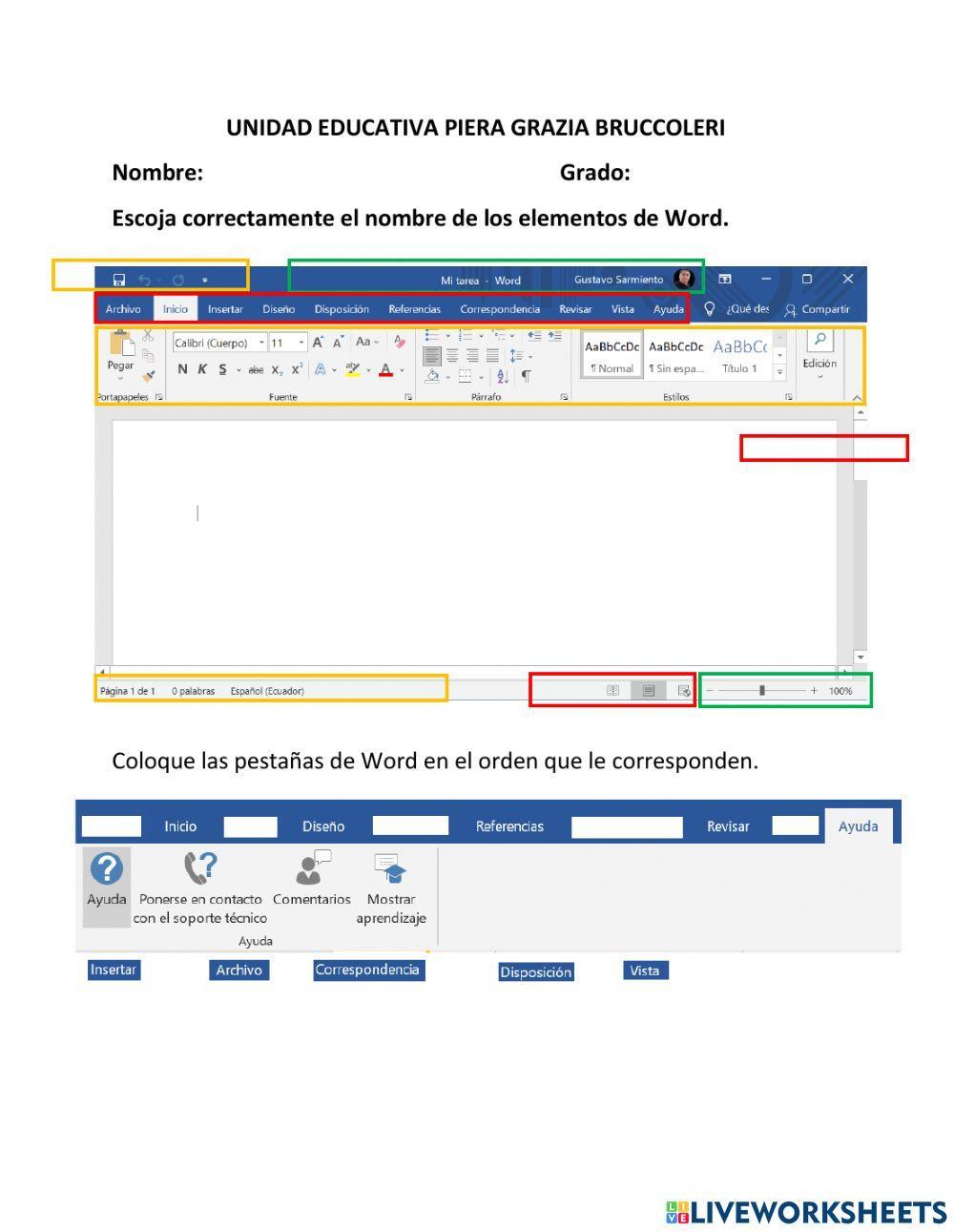 Ventana y pestañas de Word