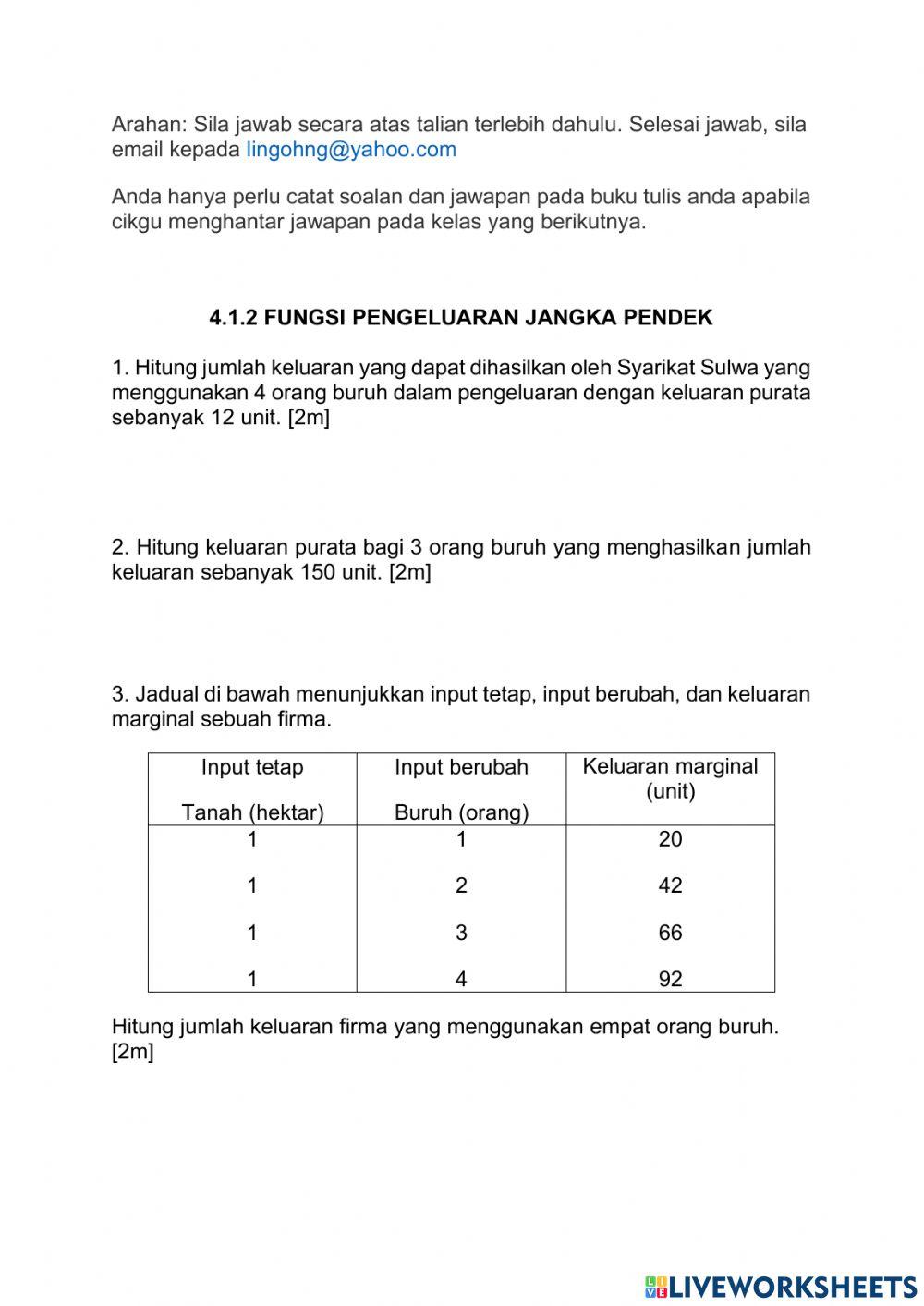 4.1.2 Fungsi pengeluaran jangka pendek