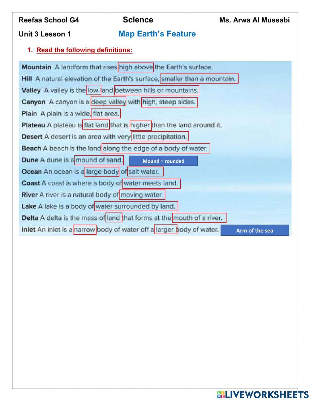 Land features Land features