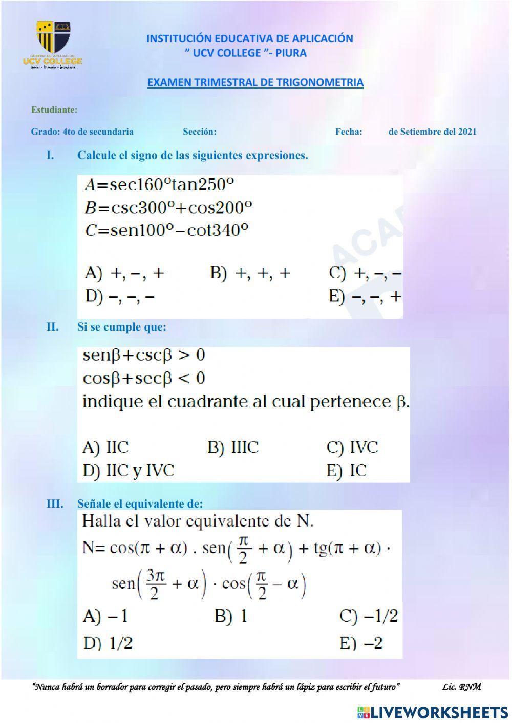 Examen de Trigonometria