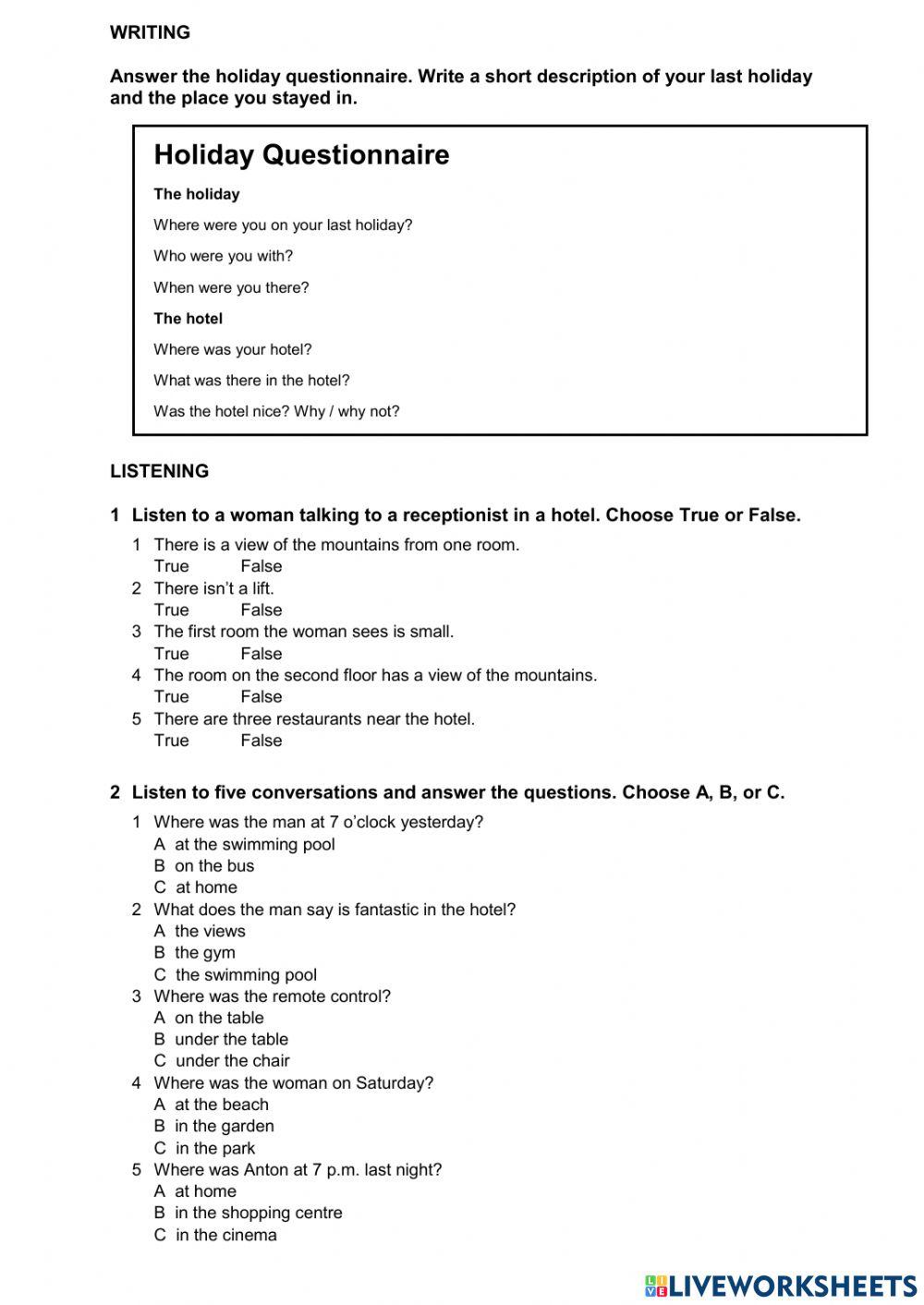 B 10A - hotels, some any, was were, on at in under