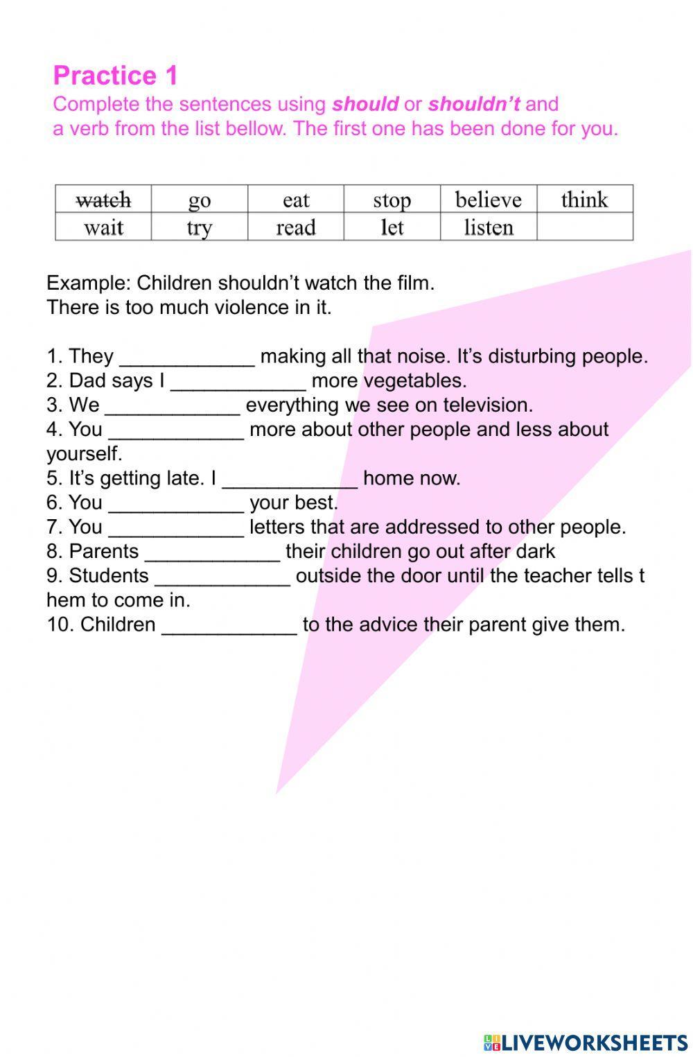 Exercise 2: Must, Should & Have to