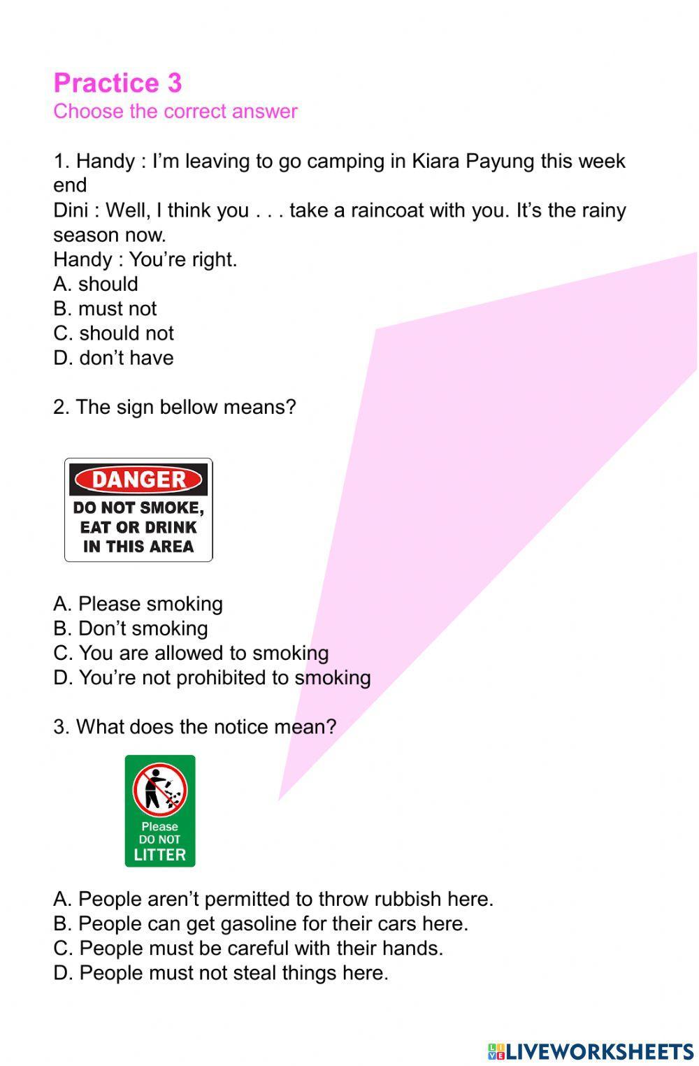 Exercise 2: Must, Should & Have to