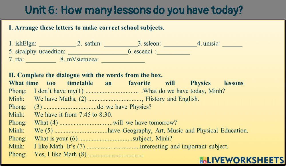UNIT 6 HOW MANY LESSONS DO YOU HAVE TODAY?