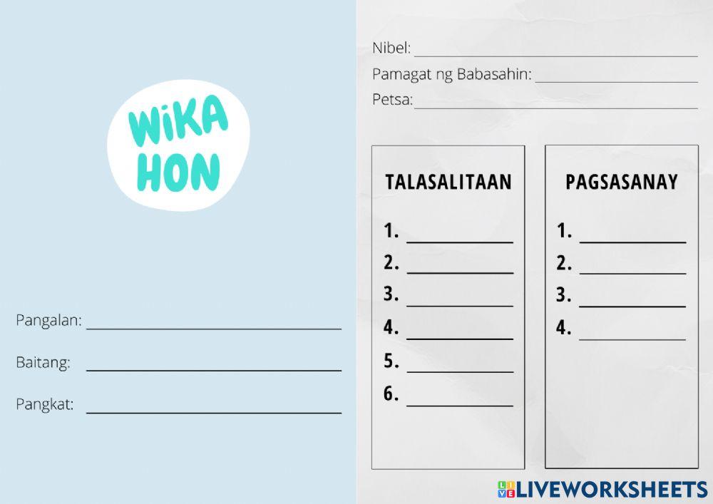 Wikahon Answer Sheet - 6-4 - Si Kiko Kalabaw