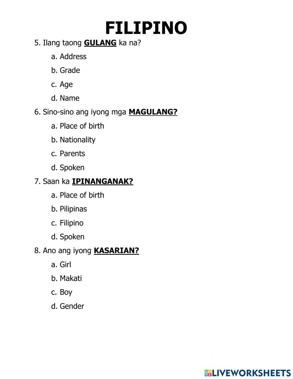 Filipino 1.2 Filipino 1.2