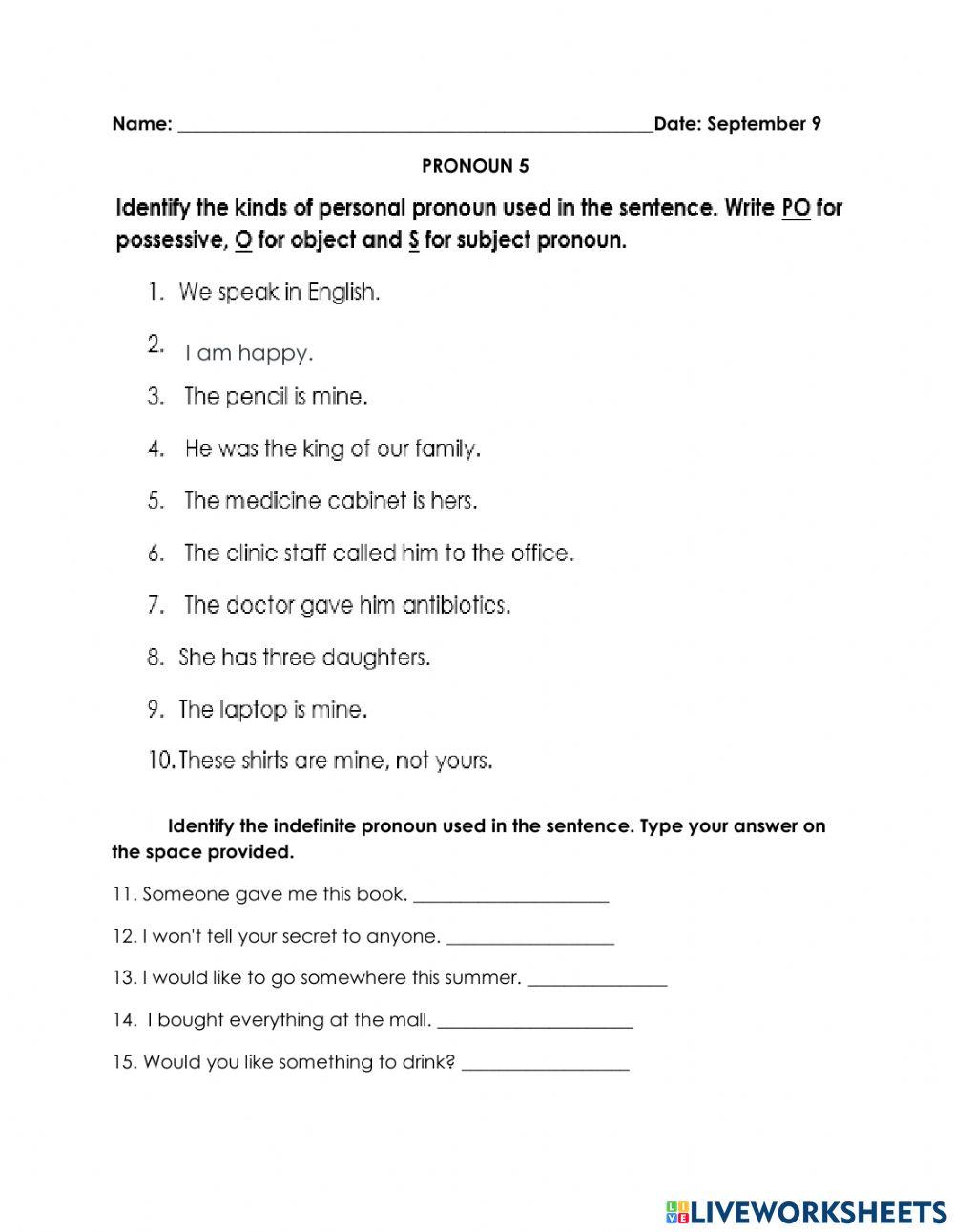 Pronoun 5 Worksheet