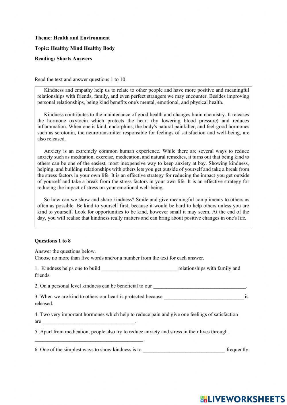 Healthy Mind Healthy Body-Reading (Part 4)