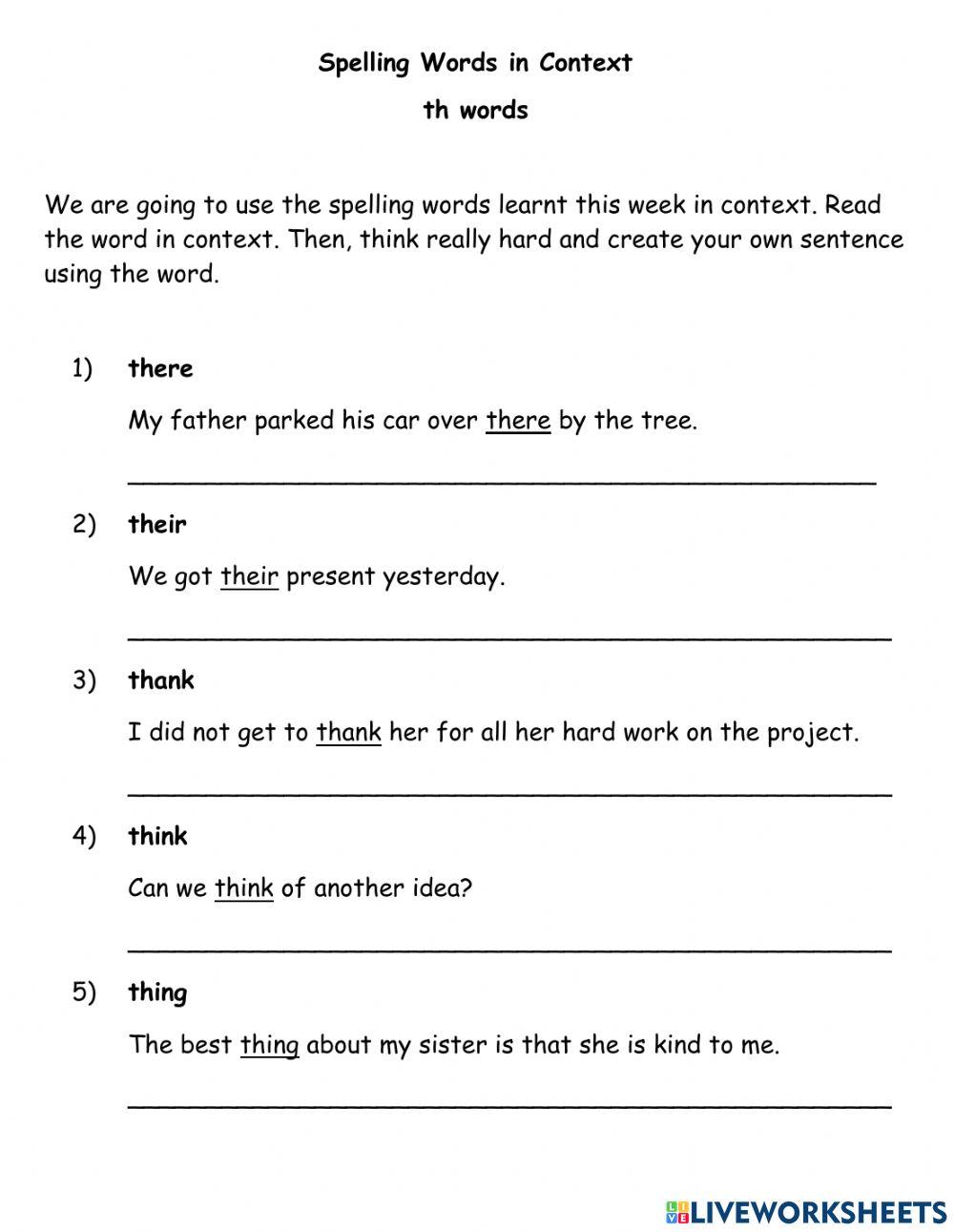 Th Spelling Words in Context