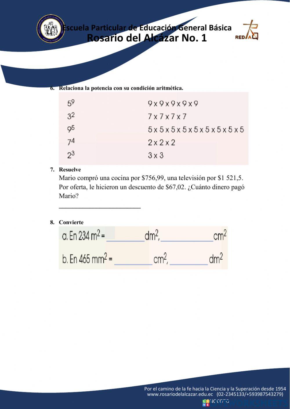 Diagnóstico Matemáticas online exercise for