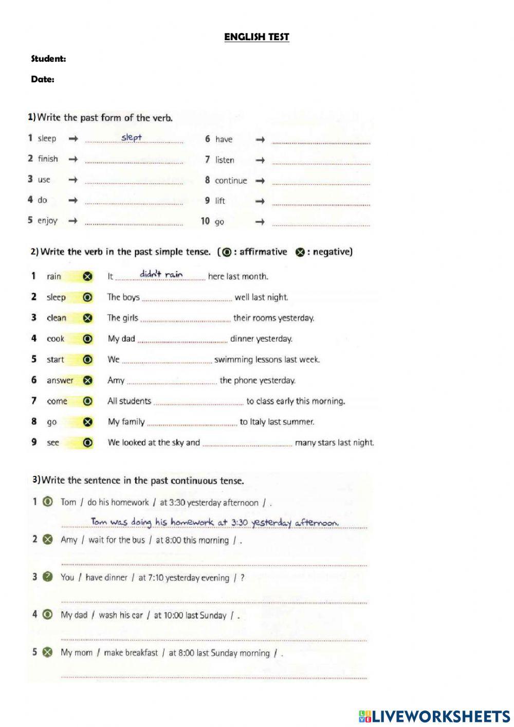 English test - Past simple and continuous