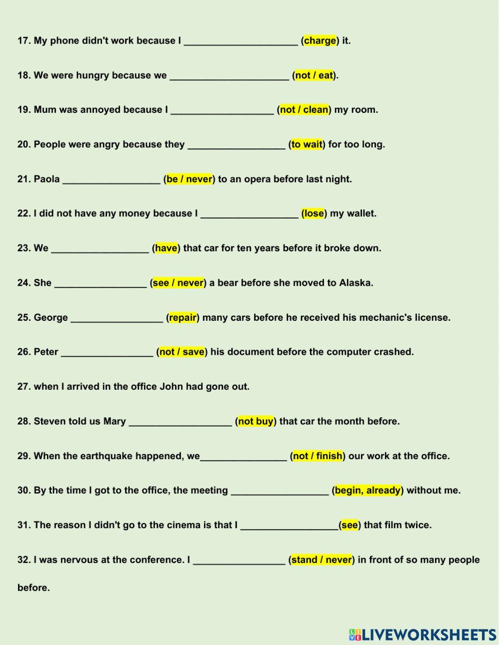 Past perfect practice