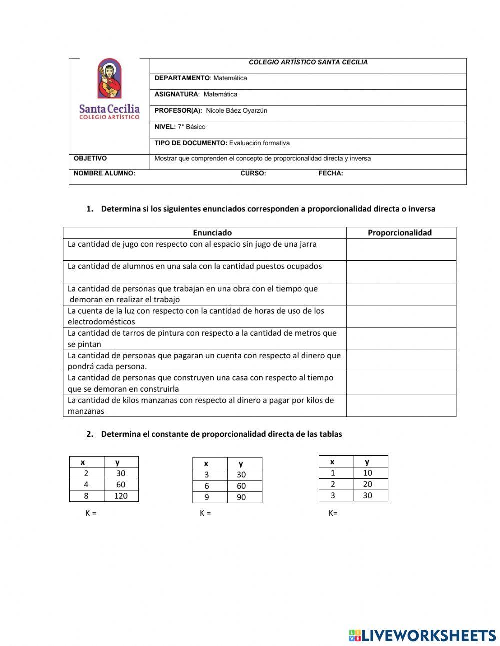 Proporcionalidad directa e inversa