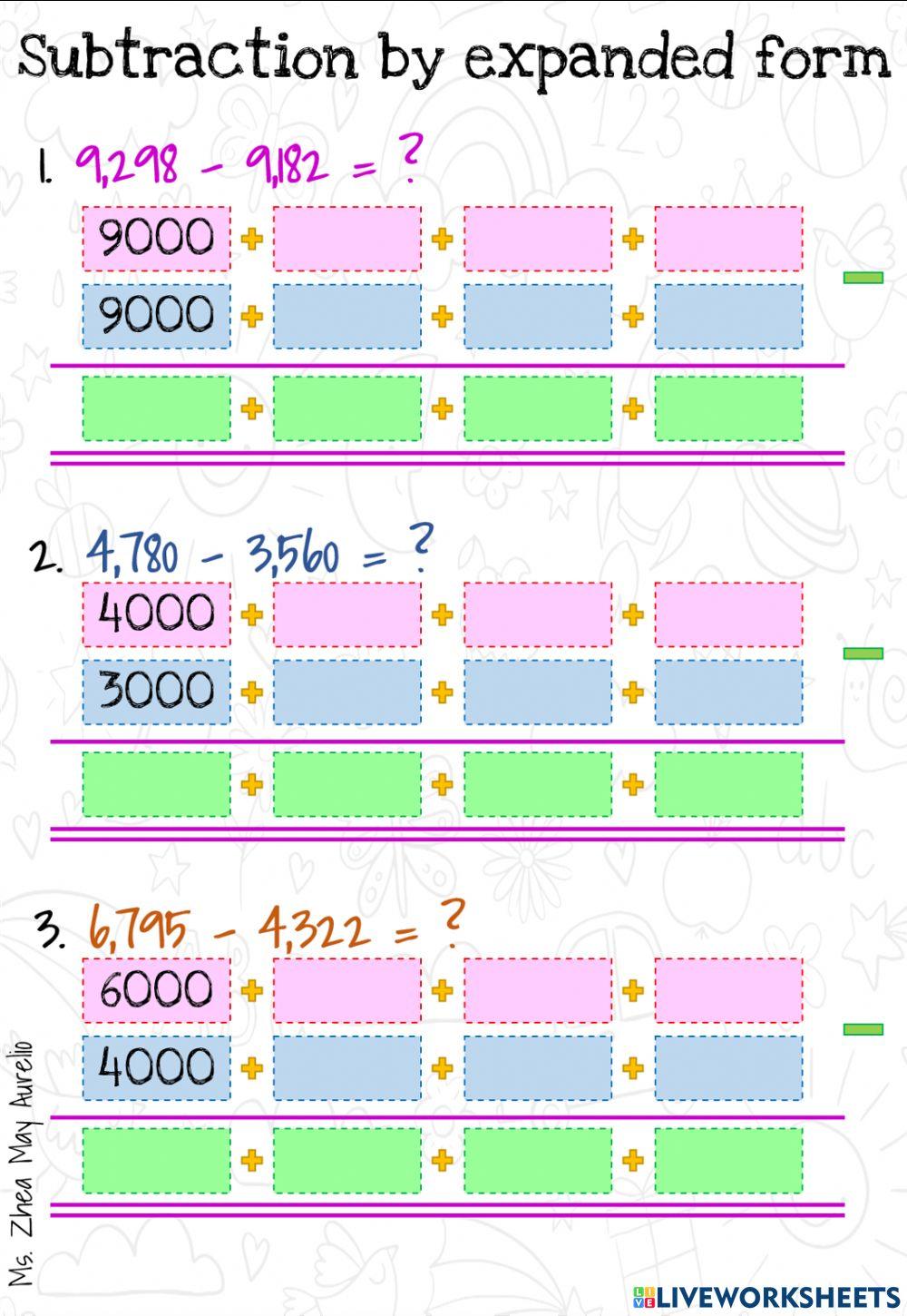 Subtraction by expanded form online exercise for live worksheets