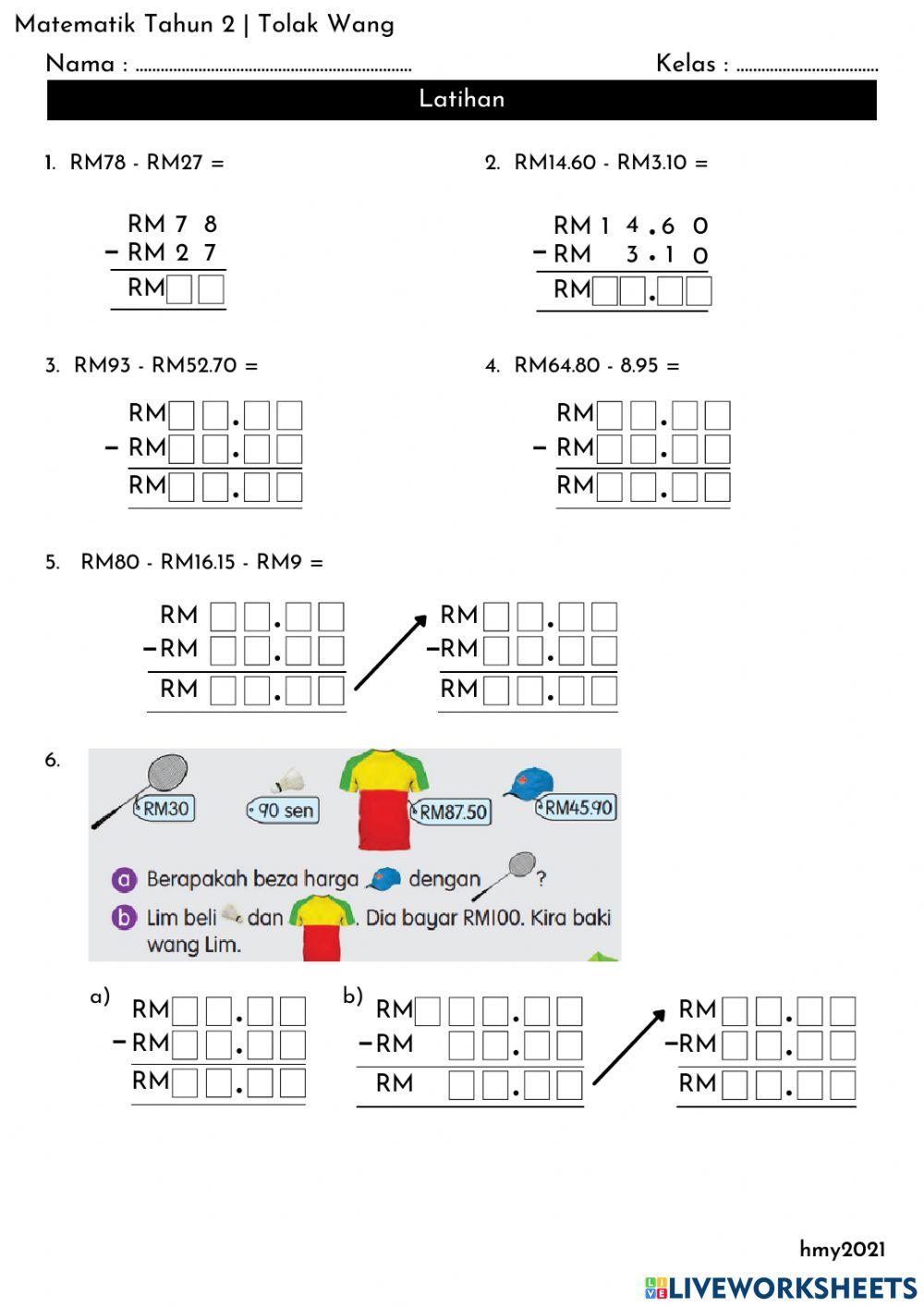 Matematik Tahun 2 - Tolak Wang