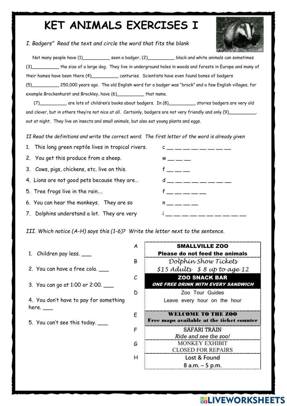 KET Exam Practice Animals 1