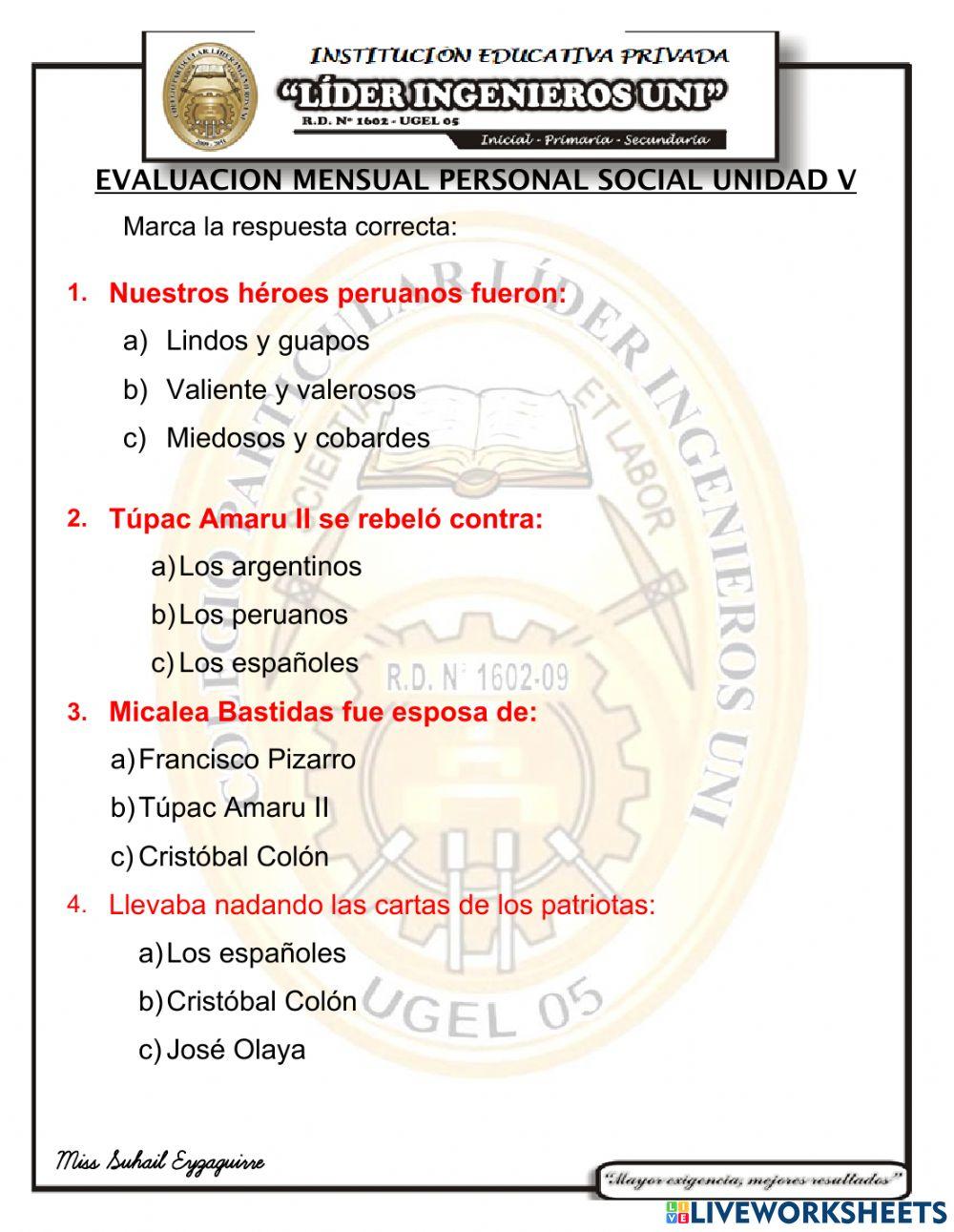 Examen mensual de personal social v unidad