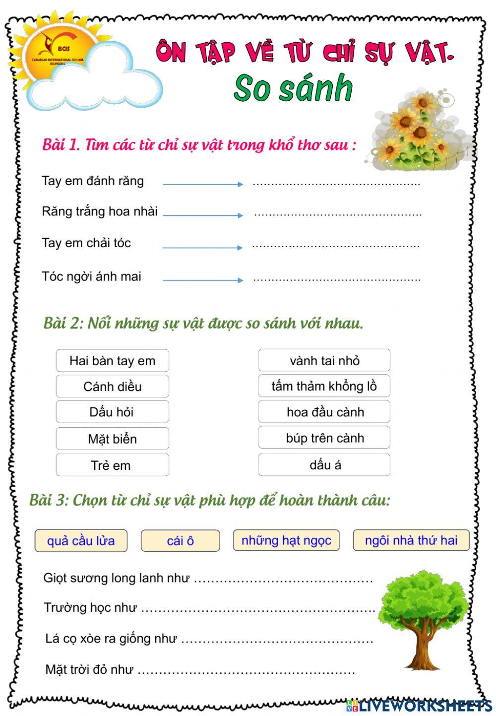 Ôn tập từ chỉ sự vật, so sánh
