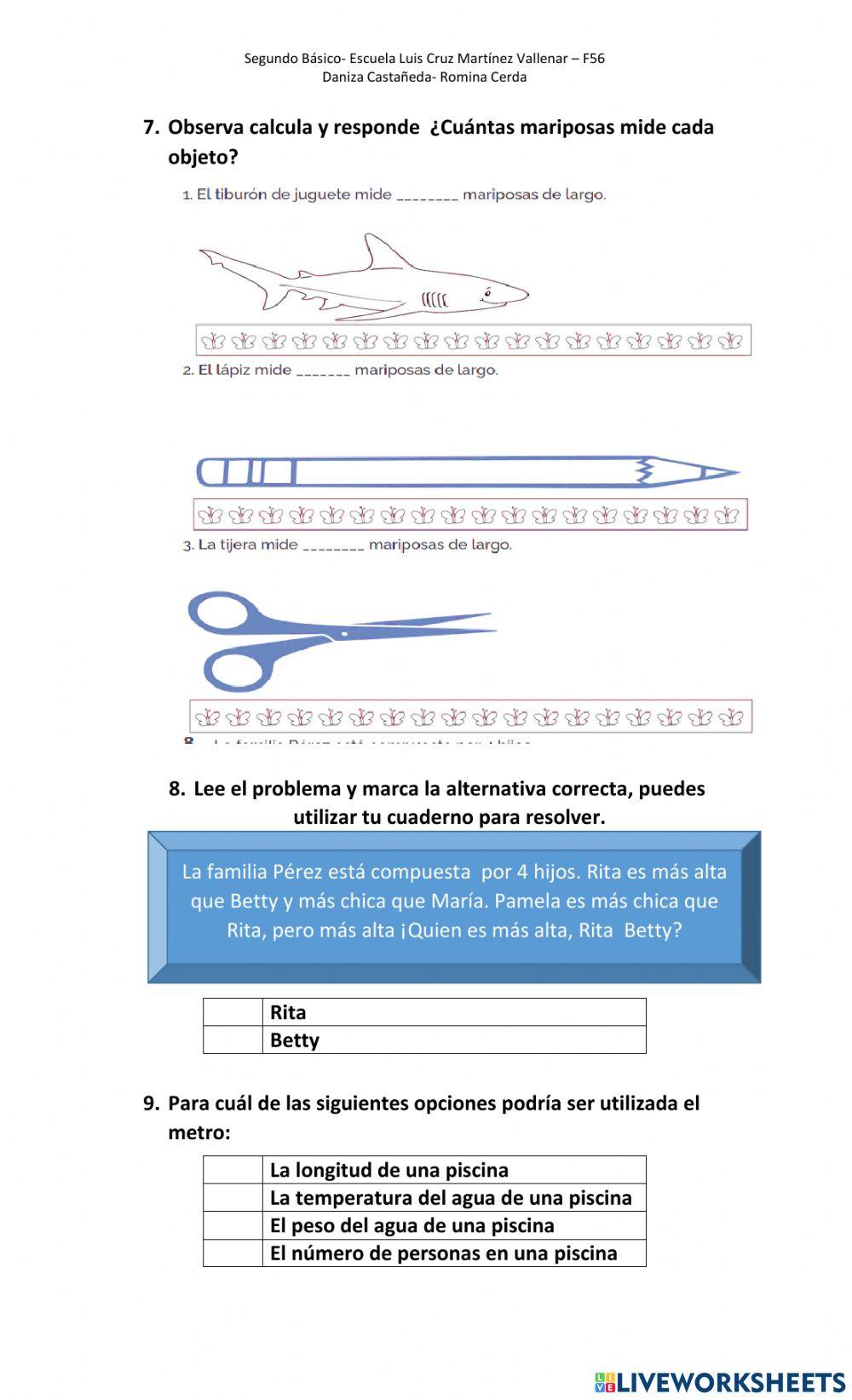 Evaluación Longitud 2° básico