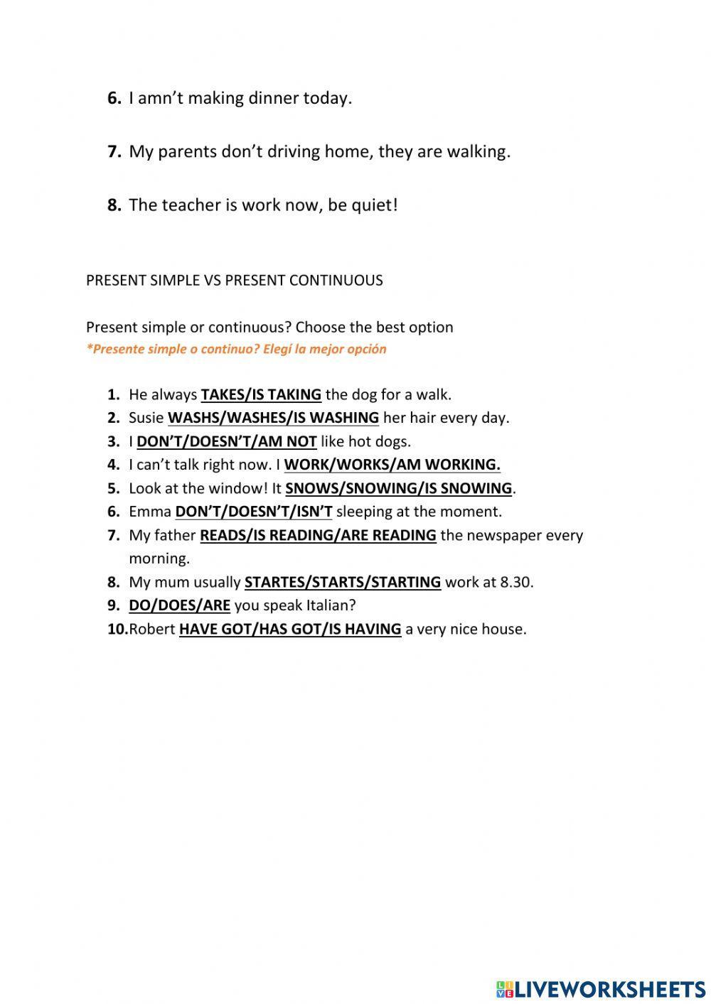 Present Simple vs Present Continuous